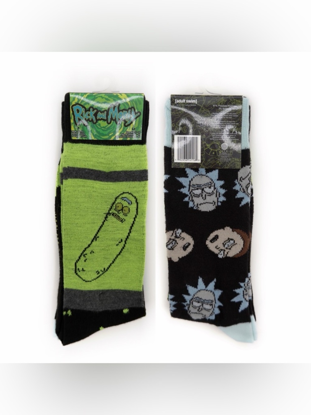 NWT New Rick and Morty Crew Socks Mens Womens Funny Gift Pickle Rick Black Green